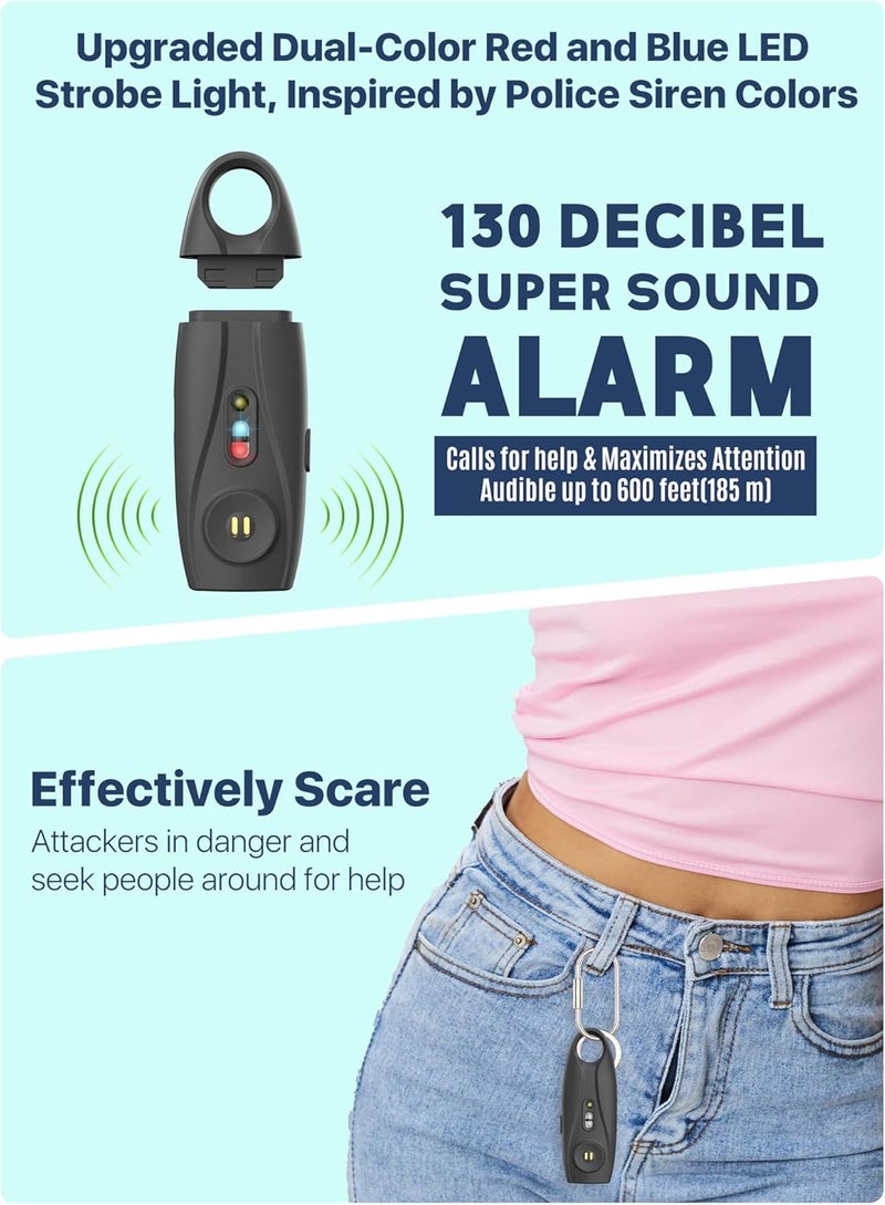 VIGOROAD Rechargeable Personal Safety Alarm Keychain, Upgraded Dual-Color Red & Blue Strobe Light, LED Flashlight, 130dB Loud Siren, Safe Personal Alarm for Women, Kids and Elders - Image 2